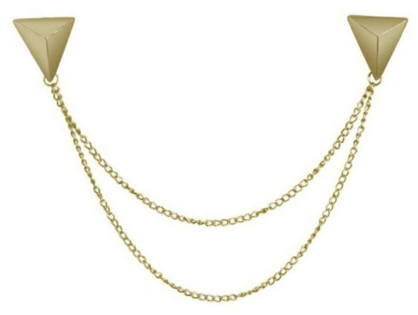 Gold Triangle Stud Double Chain Collar Pins