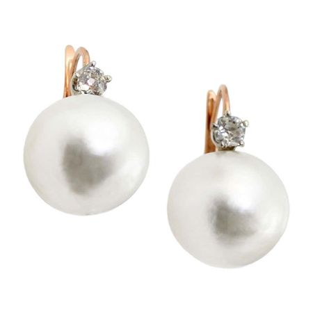 Pair of Large Natural Saltwater Pearl Diamond Earrings For Sale at 1stDibs | saltwater pearl earrings