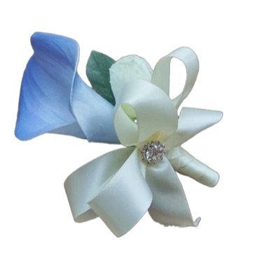 Men's Boutonniere- Cornflower Blue Calla Lily with Ivory Ribbon, Groomsman Gifts