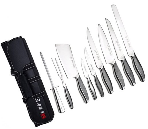 Ross Henery Professional 9 Piece Chef Knife Set, Japanese Style Kitchen Knives Includes Sharpening Steel in Canvas Carry Case