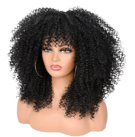 Amazon.com: ANNISOUL 16Inch Curly Wigs for Black Women Black Afro Bomb Curly Wig with Bangs Synthetic Fiber Glueless Long Kinky Curly Hair : Everything Else