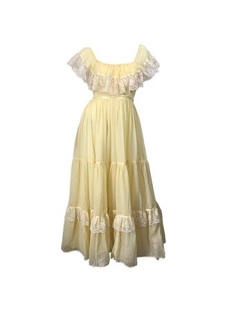 vintage light yellow lace white dress maxi