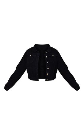 Recycled Plus Black Crop Denim Jacket | PrettyLittleThing USA