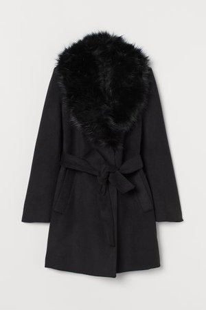 Coat with Faux Fur Collar - Black - Ladies | H&M US