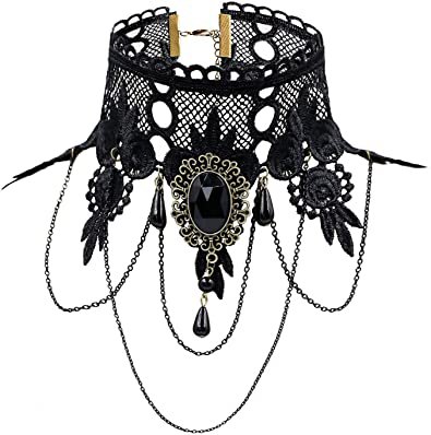 Amazon.com: ETERNITY J. Elegant Vintage Princess Black Lace Gothic Statement Necklace Bracelet Victorian Lolita Choker Pendant Vampire Chain: Jewelry