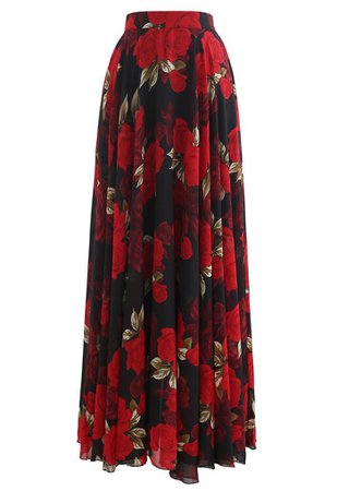 Timeless Favorite Chiffon Maxi Skirt in Red Rose - Retro, Indie and Unique Fashion