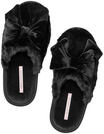 Amazon.com | Victoria's Secret Velvet Bow Slipper, Size Medium, Black | Shoes