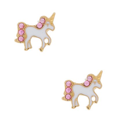 18kt Gold Plated Unicorn Stud Earrings - White | Claire's US