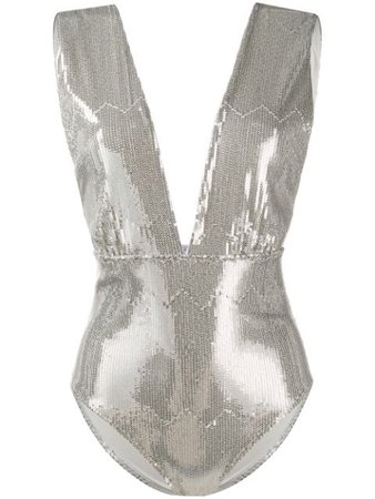 Silver In The Mood For Love plunge sequin one piece - Farfetch