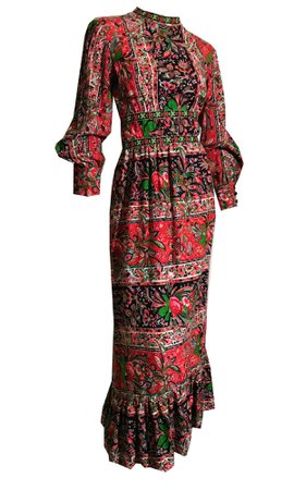 Lush Red and Pink Floral Print Barkcloth Long Sleeved Maxi Dress circa – Dorothea's Closet Vintage