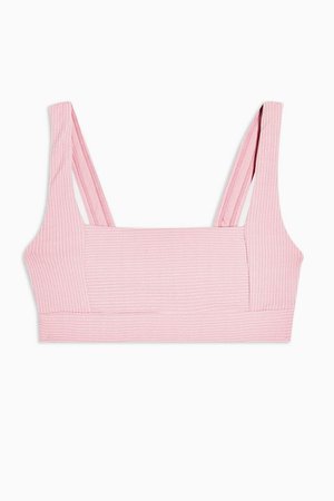 Pink Square Neck Ribbed Crop Bikini Top | Topshop