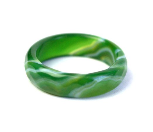 Natural Green agate ring stone band solid gemstone faceted band carved stone ring size 6 7 8 green agate band artisan boho stacking ring