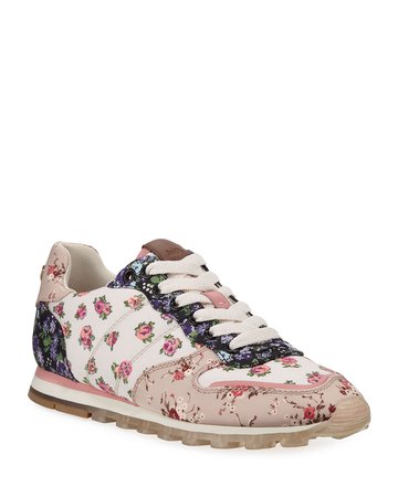 Coach C118 Floral Nylon Lace-Up Trainer Sneakers