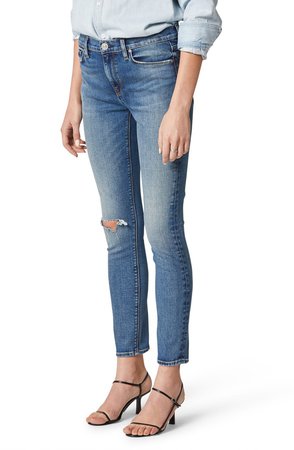 Nico Ripped Mid Rise Ankle Skinny Jeans