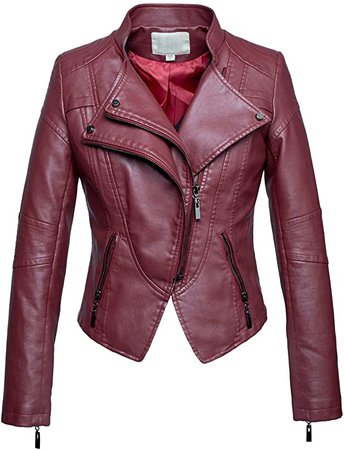 chouyatou Women's Fashion Tailored Zip-Up Faux Leather Quilted Racer Jacket