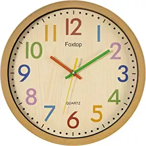 Amazon.com: Foxtop Silent Kids Wall Clock 12 Inch Non-Ticking Battery Operated Colorful Childrens Clock for Classroom Playroom Nursery Bedrooms Kids Room School : Home & Kitchen