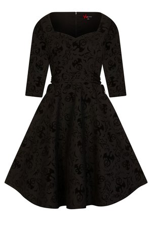 Maleficent Flocked Dragon Black Gothic Dress by Hell Bunny
