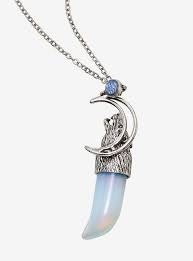 Moonstone Wolf Crescent Moon Crystal Pendant Necklace
