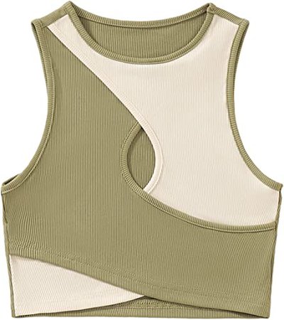 Verdusa Women's Colorblock Cut Out Cross Front Sleeveless Ribbed Crop Tank Top at Amazon Women’s Clothing store
