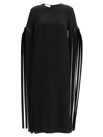 Black Cady Couture fringe-sleeve silk midi dress | Valentino Garavani | MATCHESFASHION US