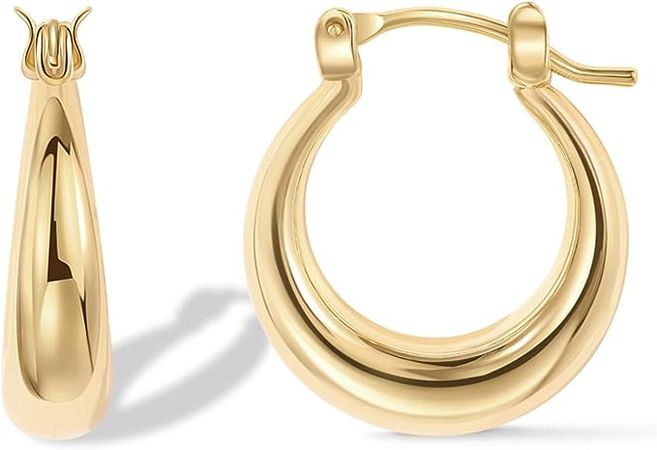 Amazon.com: PAVOI 14K Gold Plated Sterling Silver Post Chunky Hoops | Thick Lightweight Gold Hoop Earrings for Women (Yellow Gold, 25mm): Clothing, Shoes & Jewelry