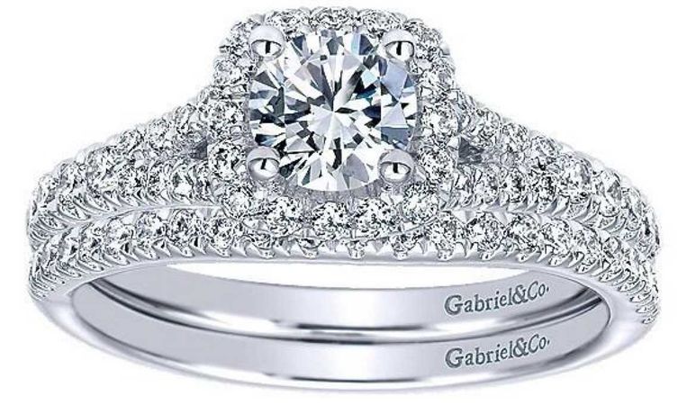 14k White Gold  .83cttw Cushion Halo Round Diamond Engagement Ring $2,999.00 | mullenjewelers.com
