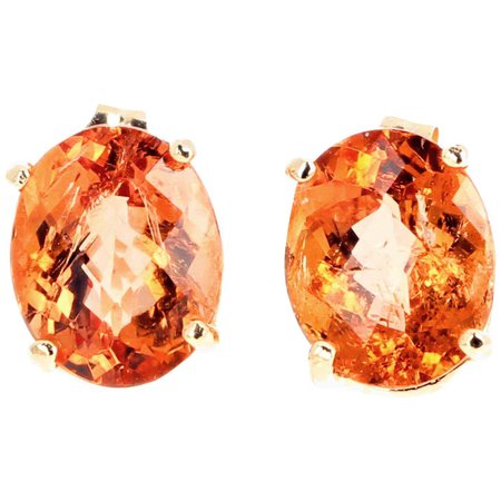 Gemjunky Magnificent Brilliant Orange Tourmaline 14Kt Gold Earrings