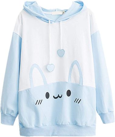 Amazon.com: Bunny Hoodie Kawaii Print Loose Casual Pullover Hoodie Tops (Blue, M) : Clothing, Shoes & Jewelry