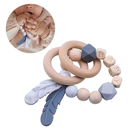 Amazon.com: Teether Bracelet, Handmade Natural Wood Feather & Rings - Food-Grade Silicone Beads - Wooden Teething Ring for Self Soothing Pain Relief - BPA-Free Infant Toy for Boys & Girls: Gateway
