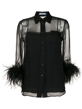 Prada feathered sleeve blouse black P444DPS1921UKN - Farfetch