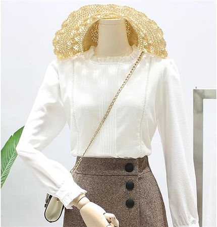 Amazon.com: EYHLKM Women Blouses Autumn Long Sleeve White Chiffon Blouse Shirt Top Stand Collar Shirt Blouse (Color : White, Size : M Code) : Clothing, Shoes & Jewelry