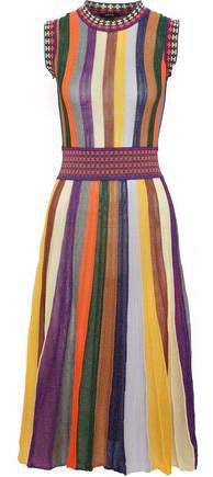 Striped Ribbed Cotton-blend Midi Dress