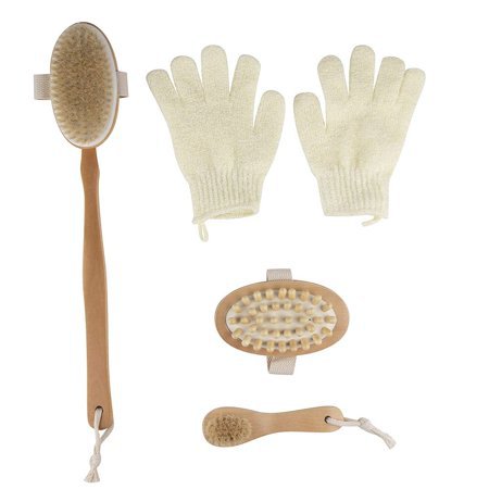 Dry Brushing Body Brush Kit - 4-Pack Skin Exfoliator Gift Set, Includes 1 Shower Back Brush Scrubber with Detachable Long Handle, 1 Face Brush, 1 Anti-Cellulite Brush, and 1 Pair Exfoliating Gloves | Walmart Canada