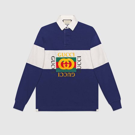 Blue RTW Oversize cotton polo with Gucci logo | GUCCI® US