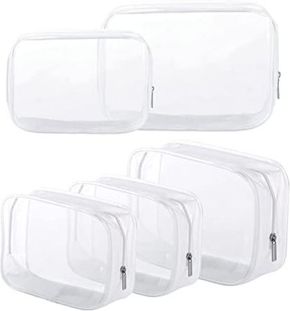 Amazon.com: 5 Pack Clear Plastic Zippered Toiletry Carry Pouch TSA Approved Toiletry Bag Portable Cosmetic Makeup Bag for Vacation, Bathroom and Organizing (Small/Large, White) : Beauty & Personal Care