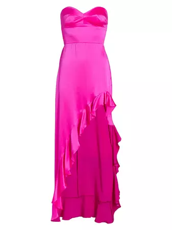 Shop Amanda Uprichard Amalia Silk Hi-Lo Ruffle Gown | Saks Fifth Avenue