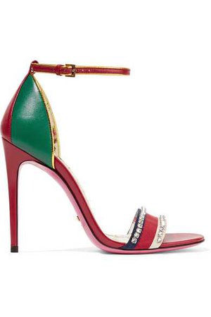 Gucci | Ilse crystal-embellished paneled leather sandals | NET-A-PORTER.COM