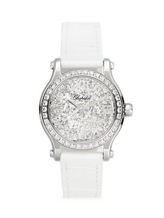 Shop Chopard Happy Sport Snowflakes Silvertone, Embossed Leather & Diamond Watch | Saks Fifth Avenue