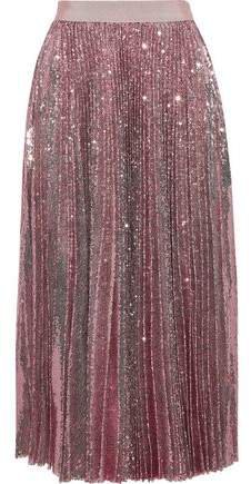 Pleated Sequined Tulle Midi Skirt