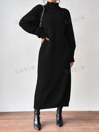 SHEIN Essnce Turtleneck Raglan Sleeve Sweater Dress Without Belt | SHEIN