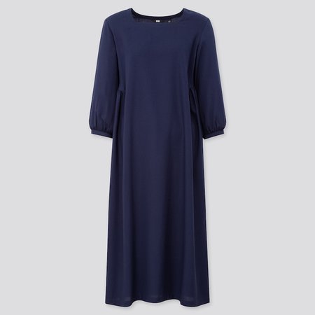 WOMEN RAYON SQUARE NECK HALF SLEEVE DRESS (KURTA) (ONLINE EXCLUSIVE) | UNIQLO US blue
