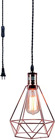 Pauwer Wire Cage Pendant Light Plug in Vintage Pendant Light with On/Off Switch (Rose Gold): Amazon.ca: Tools & Home Improvement