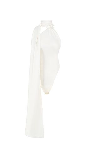 Clothing : Tops : 'Farrah' Ivory Satin Wrap Neck Bodysuit