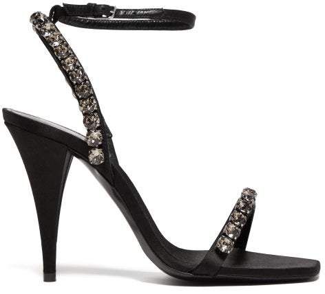 Kiki Crystal Embellished Satin Sandals - Womens - Black