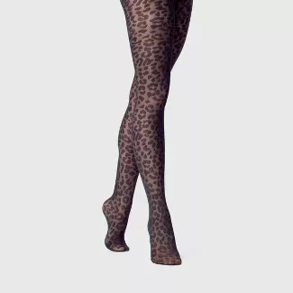 Women's Leopard Print Sheer Tights - A New Day Black M/L : Target