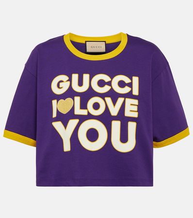 Printed Cotton Jersey T Shirt in Purple - Gucci | Mytheresa