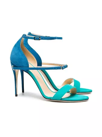 Jennifer Chamandi Blue And Green Rolando 105 Suede Sandals - Farfetch