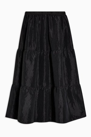 Black Taffeta Tiered Midi Skirt | Topshop
