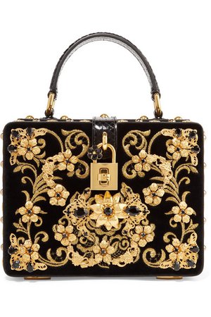 Dolce & Gabbana | Dolce Box embellished embroidered ayers-trimmed velvet shoulder bag | NET-A-PORTER.COM