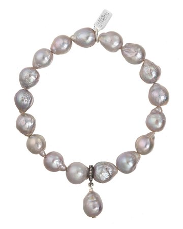 Margo Morrison Baroque Pearl Stretch Bracelet with Baroque Drop Pearl on Diamond Bale